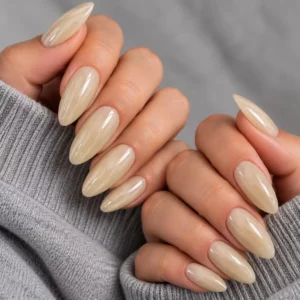 Nude Glossy Almond Press-On Nails photo 1