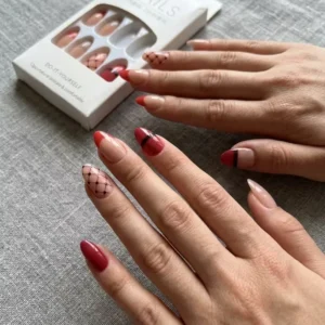 Red and Nude Polka Dot Press-On Nails photo 1