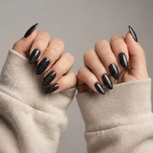 Romantic Cool Black Glitter Almond Press-On Nails photo 1