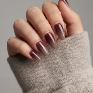 Romantic Cool Brown to Glitter Ombre Almond Press-On Nails photo 1