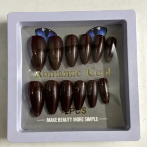 Romantic Cool Dark Brown Glossy Almond Press-On Nails photo 1