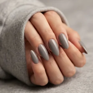 Romantic Cool Grey Glossy Almond Press-On Nails photo 1