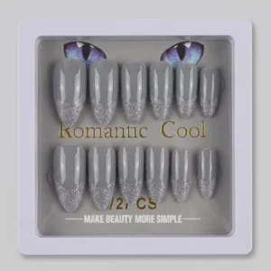 Romantic Cool Grey Silver Glitter Press-On Nails photo 1
