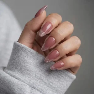 Romantic Cool Mauve Pink Glitter French Tip Press-On Nails photo 1