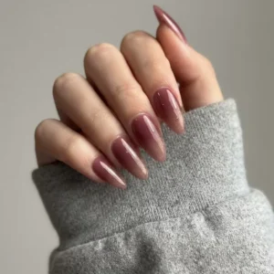 Romantic Cool Mauve to Rose Brown Gradient Almond Press-On Nails photo 1