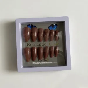 Romantic Cool Taupe Brown Glossy Almond Press-On Nails photo 1